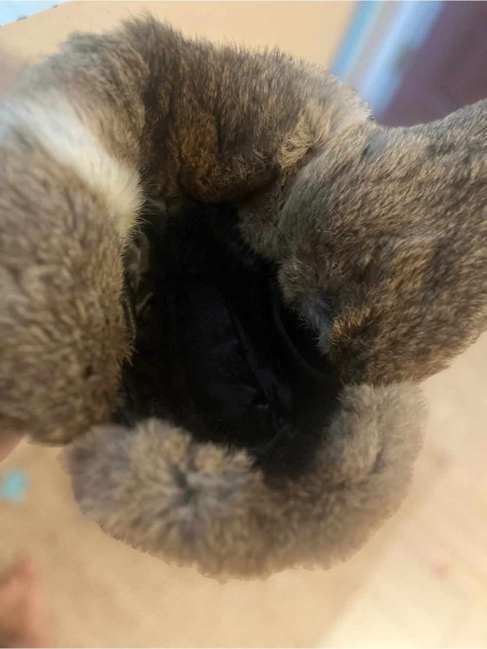 Aqua Brown rabbit Fur Trapper Hat with Earflaps